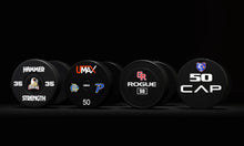 Dumbbell, bumper plate & bar-end logos — application example