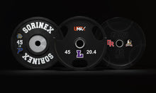 Dumbbell, bumper plate & bar-end logos — application example